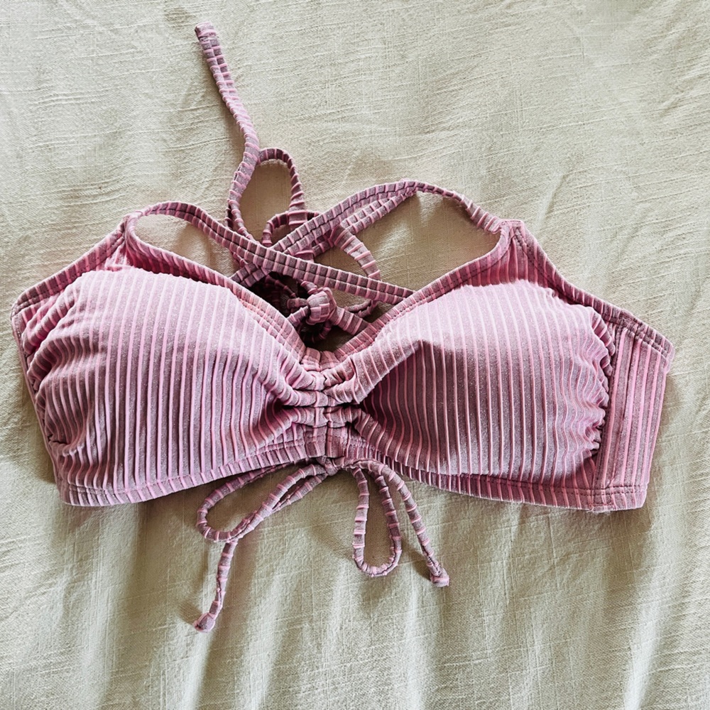NWT pink shimmery lined bikini top only